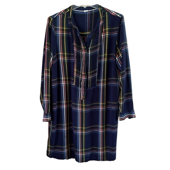 Old Navy Dresses & Skirts - Old Navy Shirt Dress Size XL Pleaded Front Long Sleeves Button Front Navy Plaid